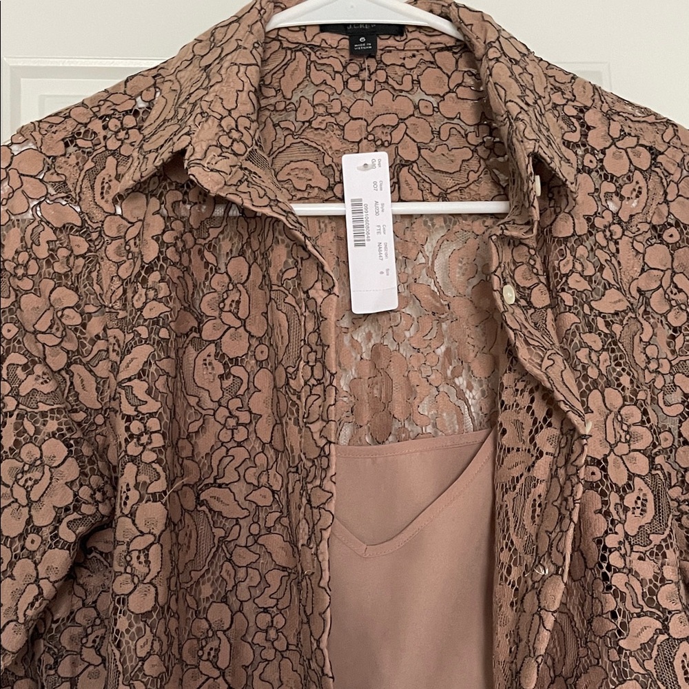 J. Crew Brown Floral Lace Blouse